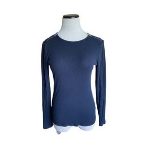 Lauren Ralph Lauren Womens Stretch Cotton Shoulder Zip Ribbed Shirt Size S Blue